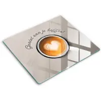 Wallfluent Glazen Snijplanken - Lekker kopje koffie! Snijplanken Glas - 60 cm x 52 cm - Bruin Snijplanken van Glas - Glazen Snijplank - Glazen Snijplank Voor Keuken - Antislip Glazen Snijplank