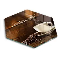Wallfluent Glazen Snijplanken - Goedemorgen! Kopje koffie Snijplanken Glas - h40 cm - Bruin Snijplanken van Glas - Glazen Snijplank - Glazen Snijplank Voor Keuken - Antislip Glazen Snijplank