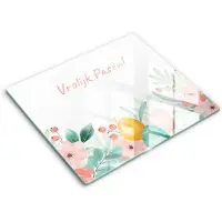 Wallfluent Glazen Snijplanken - Vrolijk Pasen! Snijplanken Glas - 60 cm x 52 cm - Veelkleurig Snijplanken van Glas - Snijplank van Glas - Snijplank van Glas met Print - Antislip Keuken Snijplank Glas