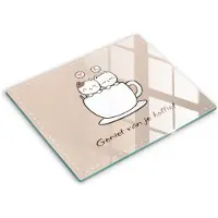 Wallfluent Glazen Snijplanken - Motief: Lekker kopje koffie! Snijplanken Glas - 40 cm x 52 cm - Beige Snijplanken van Glas - Glazen Snijplank - Glazen Snijplank Voor Keuken - Antislip Glazen Snijplank