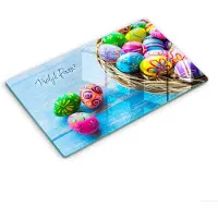 Wallfluent Glazen Snijplanken - Vrolijk Pasen! Snijplanken Glas - 30 cm x 52 cm - Veelkleurig Snijplanken van Glas - Glazen Hakplank - Design Glazen Snijplank Keuken - Antislip Glazen Serveerplank