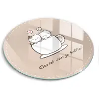 Wallfluent Glazen Snijplanken - Motief: Lekker kopje koffie! Snijplanken Glas - fi40 cm - Beige Snijplanken van Glas - Keuken Snijplank Glas - Glazen Snijplank Voor Keuken - Antislip Glazen Snijplank