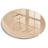 Wallfluent Glazen Snijplanken - Motief, Lekker kopje koffie! Snijplanken Glas - fi30 cm - Bruin Snijplanken van Glas - Glazen Serveerplank - Hygiënische Snijplank van Glas - Antislip Hakplank van Glas