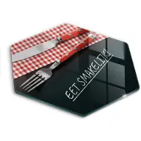 Wallfluent Glazen Snijplanken - Eet smakelijk! Snijplanken Glas - h40 cm - Veelkleurig Snijplanken van Glas - Glazen Keukenplank - Decoratieve Glazen Snijplank - Glazen Snijplank met Antislip