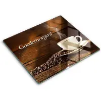Wallfluent Glazen Snijplanken - Goedemorgen! Kopje koffie Snijplanken Glas - 60 cm x 52 cm - Bruin Snijplanken van Glas - Glazen Hakplank - Glazen Snijplank Voor Keuken - Antislip Glazen Snijplank