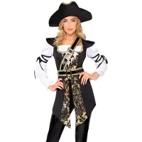 Leg avenue - Buccaneer Babe Tunic Kostuum - L - Zwart/Goudkleurig