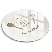 Wallfluent Glazen Snijplanken - Eet smakelijk! Snijplanken Glas - fi30 cm - Wit Snijplanken van Glas - Snijplank van Glas - Snijplank van Glas met Print - Antislip Keuken Snijplank Glas