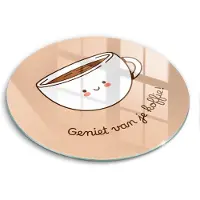 Wallfluent Glazen Snijplanken - Motief: Lekker kopje koffie! Snijplanken Glas - fi30 cm - Bruin Snijplanken van Glas - Snijplank van Glas - Decoratieve Glazen Snijplank - Glazen Snijplank met Antislip