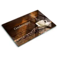 Wallfluent Glazen Snijplanken - Goedemorgen! Kopje koffie Snijplanken Glas - 80 cm x 52 cm - Bruin Snijplanken van Glas - Snijplank van Glas - Glazen Snijplank Voor Keuken - Antislip Glazen Snijplank