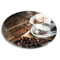 Wallfluent Glazen Snijplanken - Goedemorgen! Snijplanken Glas - fi40 cm - Bruin Snijplanken van Glas - Snijplank van Glas - Decoratieve Glazen Snijplank - Glazen Snijplank met Antislip
