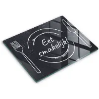 Wallfluent Glazen Snijplanken - Eet smakelijk! Snijplanken Glas - 40 cm x 52 cm - Zwart Snijplanken van Glas - Keuken Snijplank Glas - Design Glazen Snijplank Keuken - Antislip Glazen Serveerplank
