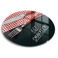 Wallfluent Glazen Snijplanken - Eet smakelijk! Snijplanken Glas - fi30 cm - Veelkleurig Snijplanken van Glas - Glazen Snijplank - Decoratieve Glazen Snijplank - Glazen Snijplank met Antislip