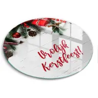 Wallfluent Glazen Snijplanken - Fijne feestdagen! Snijplanken Glas - fi40 cm - Wit Snijplanken van Glas - Glazen Snijplank - Decoratieve Glazen Snijplank - Glazen Snijplank met Antislip