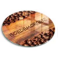Wallfluent Glazen Snijplanken - Koffiebonen, Goedemorgen! Snijplanken Glas - fi40 cm - Bruin Snijplanken van Glas - Glazen Keukenplank - Design Glazen Snijplank Keuken - Antislip Glazen Serveerplank