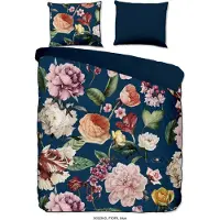 Descanso Dekbedovertrek Biologische Katoen Satijn Fiori - blue 200x200/220cm