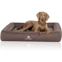 Knuffelwuff orthopedisch hondenbed van velours met handgeweven uiterlijk Yukon Grijsbruin S 70 x 50cm