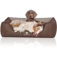 Knuffelwuff orthopedisch hondenbed Outlander van laser-gewatteerd kunstleer XXL 120 x 85cm bruin/grijs