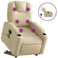 vidaXL Sta-op-massagestoel elektrisch verstelbaar stof crèmekleurig