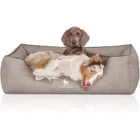 Knuffelwuff orthopedisch hondenbed Tampa van met laser gestikt kunstleer XXL 120 x 85cm grijs