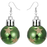 Marama - kerst - oorbellen Kerstbal Groen - dames - oorhangers - lichtgewicht - met glitter sterren - feest - kerstballen