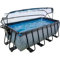 Exit Stone zwembad 400x200x122cm met zandfilterpomp en overkapping en warmtepomp - grijs