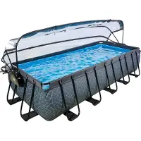 Exit Stone zwembad 540x250x100cm met zandfilterpomp en overkapping en warmtepomp - grijs