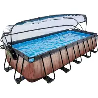 Exit Wood zwembad 540x250x100cm met zandfilterpomp en overkapping en warmtepomp - bruin