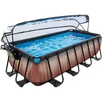 Exit Wood zwembad 400x200x100cm met zandfilterpomp en overkapping en warmtepomp - bruin