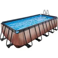 Exit Wood zwembad 540x250x122cm met zandfilterpomp - bruin