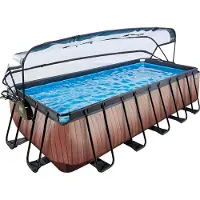 Exit Wood zwembad 540x250x122cm met zandfilterpomp en overkapping en warmtepomp - bruin