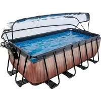 Exit Wood zwembad 400x200x122cm met zandfilterpomp en overkapping en warmtepomp - bruin