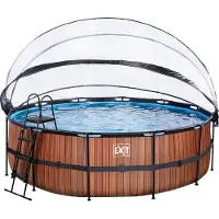 Exit Wood zwembad ø450x122cm met zandfilterpomp en overkapping en warmtepomp - bruin