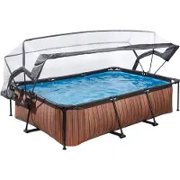 Exit Wood zwembad 300x200x65cm met filterpomp en overkapping - bruin