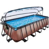Exit Wood zwembad 540x250x122cm met zandfilterpomp en overkapping - bruin