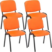 CLP Set van 4 bezoekersstoelen, kunstleer, stapelbaar, modern design, oranje