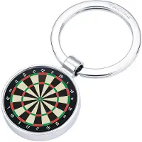 Troika Sleutelhanger Motief: DART, rond, metaalgietwerk, glanzend, meerkleurig / zilverkleurig - Darts / Bullseye / Leuke sleutelhanger voor DArts-fans