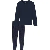 Schiesser Pyjama lang 'Casual Essentials' donkerblauw / rood