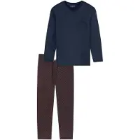 Schiesser Pyjama lang ' Comfort Essentials ' donkerblauw / donkerrood