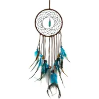Apte Grote Handgemaakte Dromenvanger - Dromen Vanger - Dream Catcher - Dream Catcher Groot - Indianen Deco Droomvanger met Steen Kraaltjes Veren – Bruin / Blauw - BPK