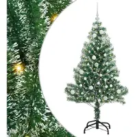 vidaXL Kunstkerstboom Sneeuw Gevlokt met LED Licht Groen en Wit 150 cm