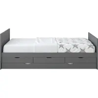 Sunny Eli Kinderbed met Onderschuifbed en 3 Opberglades Grijs – Zonder Matras