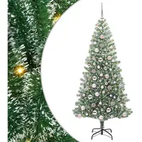 vidaXL Kunstkerstboom Sneeuw Gevlokt met LED Licht Groen en Wit 180 cm
