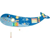 Tooky Toy Walvis Activiteitenpaneel van Hout | Activiteitenbord met Xylofoon, Tandwielen, Telraam, Doolhof & Kralenspel | Motorisch Speelgoed vanaf 18 Maanden - 148 x 44 x 7 cm