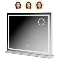 Mirlux Hollywood Spiegel 80x60CM - 2 Bluetooth Speakers - USB & USB-C Oplaadporten - LED Verlichting - Make Up Spiegel - 10x Zoom - Ophangbaar - Wit
