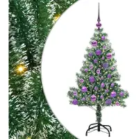 vidaXL Kunstkerstboom Sneeuw Gevlokt met LED Licht Groen en Wit 120 cm