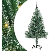 vidaXL Kunstkerstboom Sneeuw Gevlokt met LED Licht Groen en Wit 150 cm