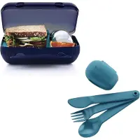 Tupperware SnackPack Blauw en Bestek Trio Bundel