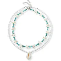 Marama - Dubbele Ketting Beach Wit - natuurlijke kralen - zomerse look - zeesterren - schelp - zilver plated - met extender