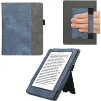 Kwmobile hoes voor e-reader geschikt voor Kobo Aura H2O Edition 2 - Cover met standaard in donkerblauw / donkergrijs - Kunstleer