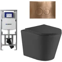 Geberit QeramiQ Dely Toiletset - 36.3x51.7cm - diepspoel - rimless - UP320 inbouwreservoir - met Burda frame - softclose toiletzitting - koperen bedieningsplaat - ronde knoppen - mat zwart